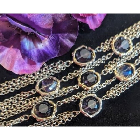 Stunning Vintage Estate Multi Strand Chain Purple Faceted Bead Bracelet 8" - Picture 2 of 8